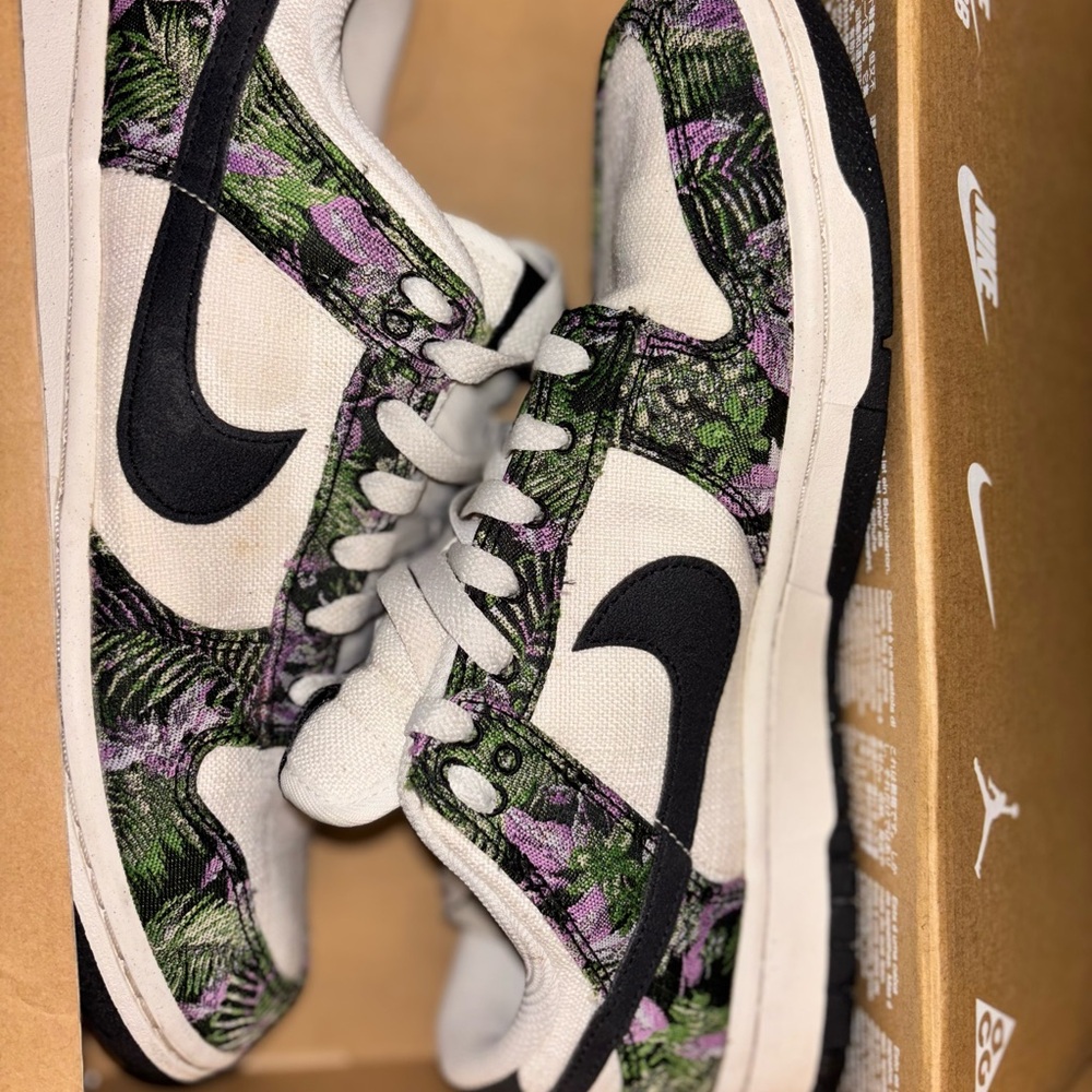 Nike Black and White Sneakers with Floral Design